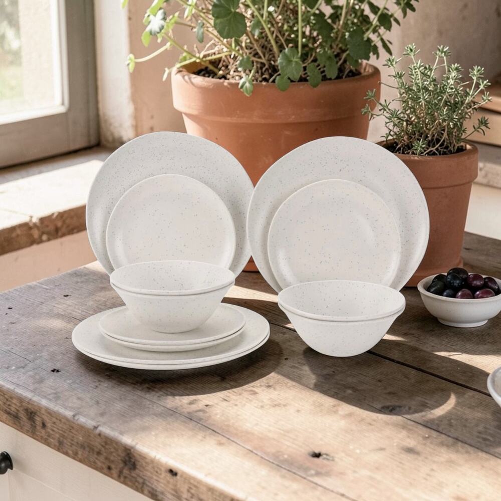 12-Piece Tan Eco-Friendly Dinnerware Set